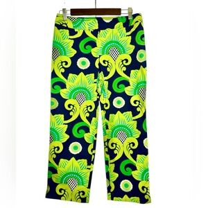 J. McLaughlin Womens Capri Pants Navy Lime Floral Size 6 Resort Vacation Cruise